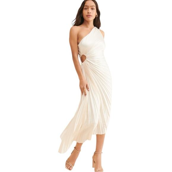 Anthropologie x Dress Forum Ivory One-Shoulder Pleated Cutout Dress* - Picture 4 of 9